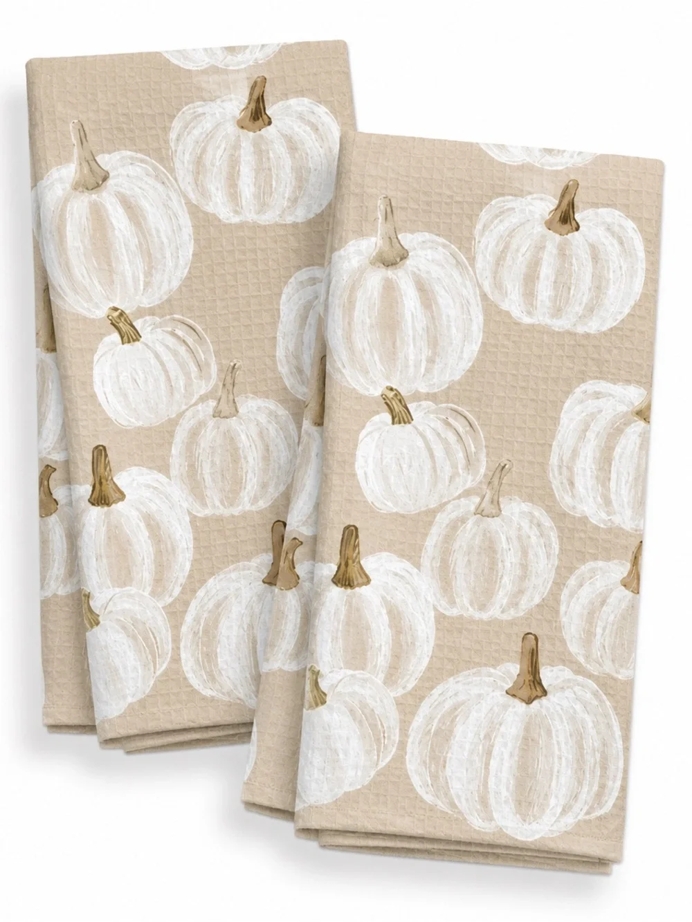 Tan Pumpkin Print Kitchen Towels - Set of 2